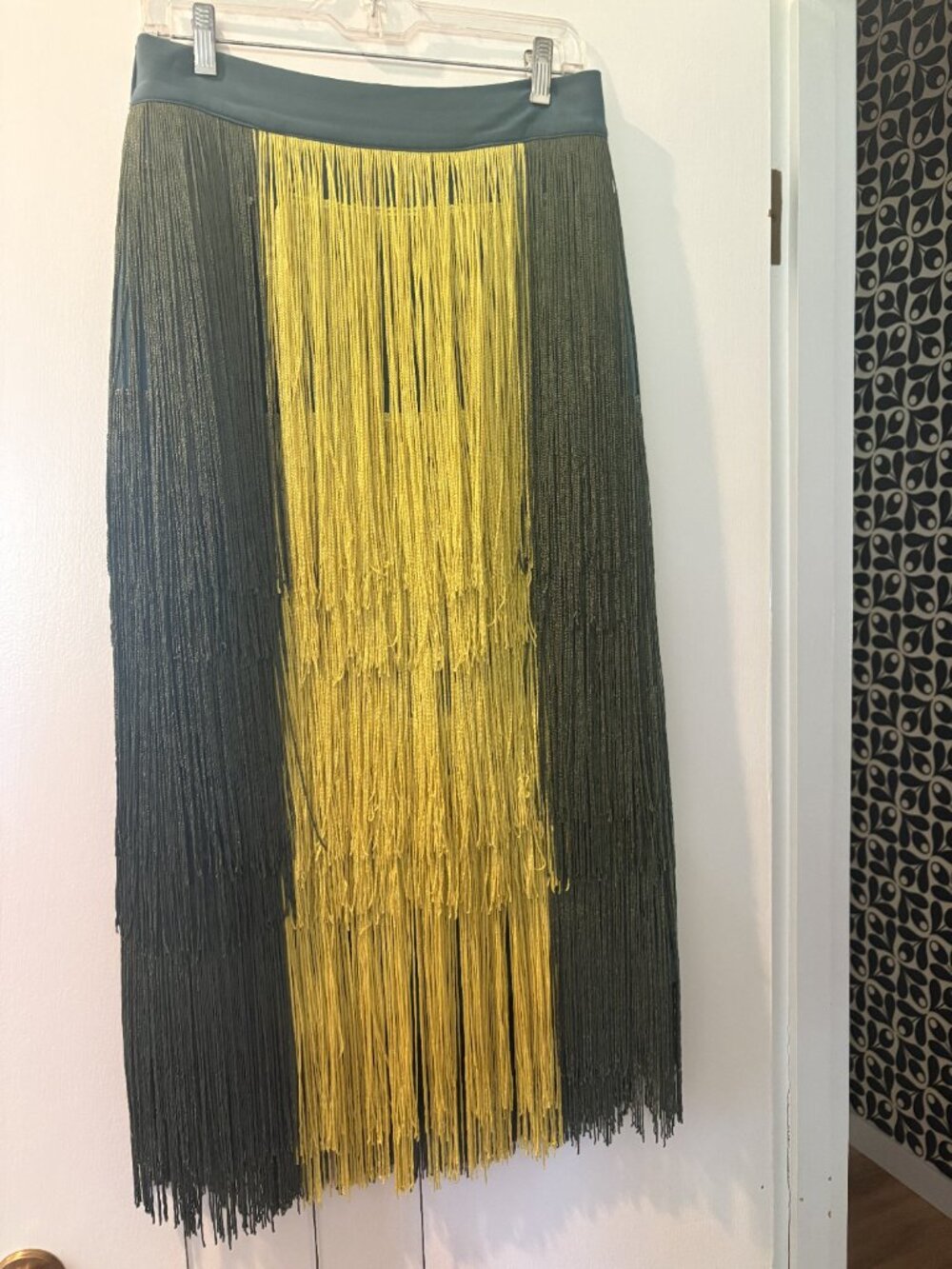 BURU Color Block Fringe Skirt in Moss Size XL